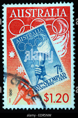 Utilizado y el matasellos Australia / sello australiano 1999 $1.20 Melbourne 1956 XVI Olimpíada Foto de stock