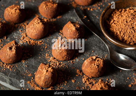 Fancy trufas de chocolate oscuro listo para comer Foto de stock