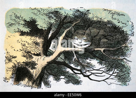 Gato de Cheshire, la aventura de Alicia en el país de las maravillas por Lewis Carroll, Coloreado a mano ilustración, circa 1865