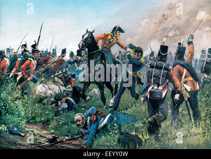 El Coronel Hugh Halkett y el alemán Landwehr batallón Osnabrueck captura General Cambronne, Batalla de Waterloo, el 18 de junio de 1815, Foto de stock