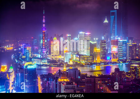 Shanghai, China vista aérea del paisaje urbano.