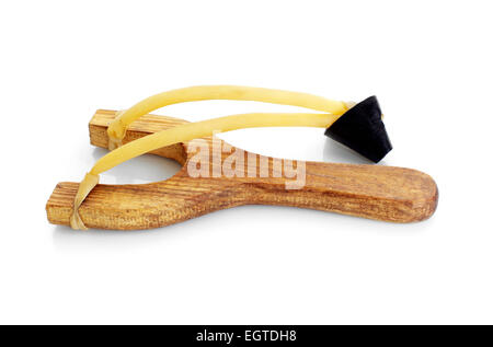 Catapulta de madera slingshot aislado sobre fondo blanco. Foto de stock