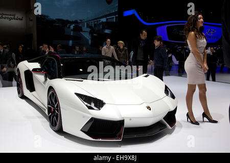 Lamborghini Aventador Pirelli Edition en el Salón del Automóvil de Ginebra 2015 Foto de stock
