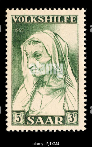 El Saar estampilla postal de 1955 - Volkshilfe caridad sello. Albrecht Durer; la madre de Durer