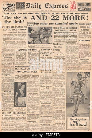 1940 Front page Express diaria batalla de Bretaña Foto de stock