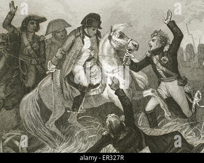 Napoleón Bonaparte (1769-1821). Militar y político francés. El emperador de los franceses de 1804-1815. La batalla de Waterloo, el 18 de junio de 1814. Grabado. Foto de stock