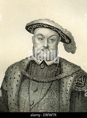 Henry VIII (1491 - 1547) fue Rey de Inglaterra a partir del 21 de abril de 1509 hasta su muerte. Tuvo seis esposas, y la división entre los católicos Foto de stock