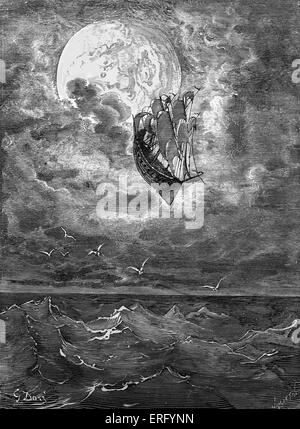 Las sorprendentes aventuras del barón de Münchausen: Viaje a la luna, grabado de Gustave Doré. Baron Münchausen 's buque, arrastrados fuera del Mar del Sur en un huracán, viaja a través de las nubes a la luna. Dibujado por Gustave Doré, artista francés, b el 6 de enero de 1832 - 23 de enero de 1883. Grabado por Joliet. Doré ilustró Théophile Gautier hijo 's edición francesa de las sorprendentes aventuras del barón de Münchausen, por Rudolf Erich Raspe, escritor alemán, un científico y un bibliotecario, b 1736 - 1794. Foto de stock