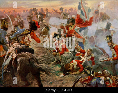 La batalla de Quatre Bras - desde la pintura por Vereker. La batalla entre el ejército anglo-holandés de Wellington y el ala izquierda de los Franceses Foto de stock