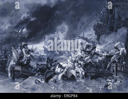 La batalla de la Hogue, mayo de 1692. Bajo el mando del almirante Edward Russell, primer Conde de Orford, destruyó la flota inglesa Foto de stock