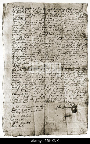 John Bunyan - el escritor inglés 's / manuscrito testamento, 1685. JB: El 28 de noviembre de 1628 - 31 de agosto de 1688. Escritor religioso inglés, predicador, teólogo, poeta.
