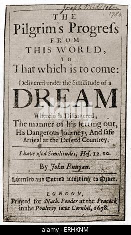 John Bunyan - Página de título del escritor inglés 's libro "El progreso del peregrino" (primera edición, 1678). "El progreso del peregrino