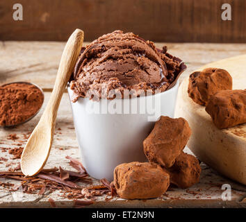 Una bocha de helado de chocolate hecho en casa.