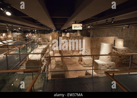 España, Barcelona, la historia del Museo de la ciudad (MUHBA), antiguas ruinas romanas, metro arqueológico Foto de stock
