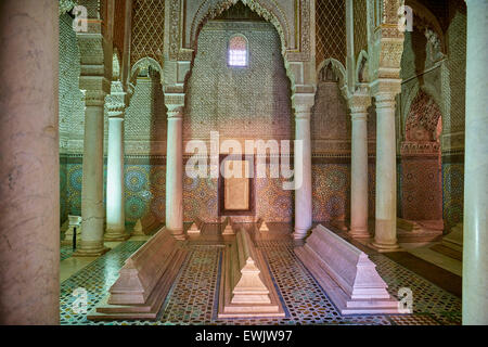Interior de las Tumbas Saadianas, Marrakech, Marruecos Marrakech, África Foto de stock