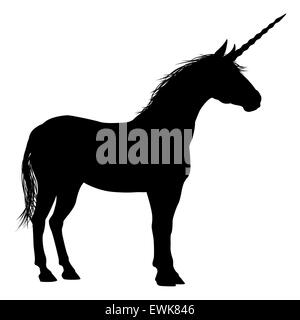 Unicornio caballo mítico en silueta Foto de stock