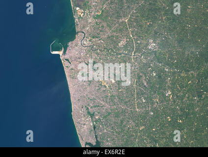 Imagen de satélite de color de Colombo, Sri Lanka. Imagen tomada el 26 de marzo de 2014 con los datos de Landsat 8.
