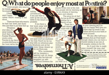 1980 UK Pontin's Magazine anuncio Foto de stock