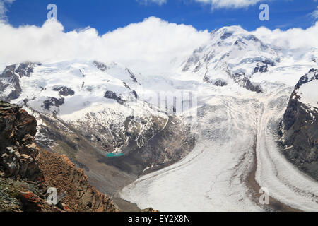 El Glaciar Gorner (Gornergletscher) en Suiza Foto de stock