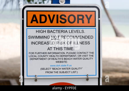 Señal de advertencia, Asesora de Salud de Florida Keys Foto de stock