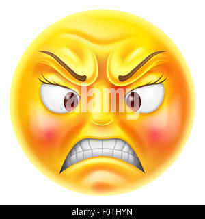 Enojado o furioso mirando rojo enfrenta emoji carácter emoticono Foto de stock