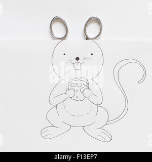 Dibujo conceptual de un ratón la celebración de queso Foto de stock