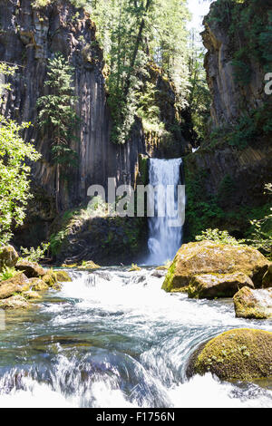 Hermosa Toketee cae en Oregon, foto tomada en un día claro luminoso con colores vivos