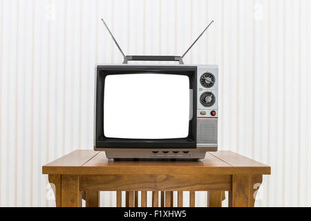Pantalla estática vintage portátiles con antenas de televisión. Aislado en  blanco Fotografía de stock - Alamy