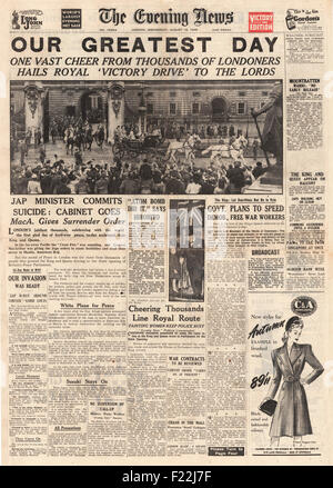 1945 Portada Noticias Vespertinas (Londres) los informes finales de la Segunda  Guerra Mundial y VJ Día Fotografía de stock - Alamy