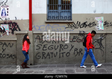 Graffiti en el muro exigiendo el derecho a seguro, legal, el aborto libre para las mujeres, La Paz, Bolivia Foto de stock