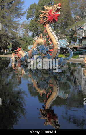Vietnam, Ho Chi Minh, Cholon, estatua del dragón, fuente, Parque,