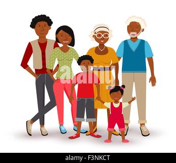Colección: la gente feliz de generación múltiple familia con papá, mamá, hijos y abuelos en estilo plano ilustración. Ilustración del Vector