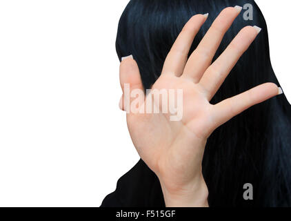 Imagen brillante de la joven mujer haciendo gestos parada Foto de stock