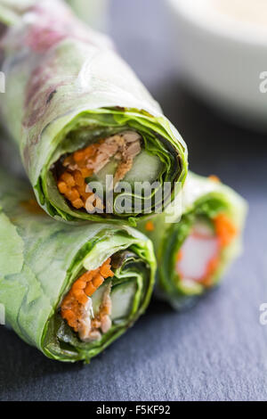 Rollitos de papel de arroz, lechuga, vegetales y atún