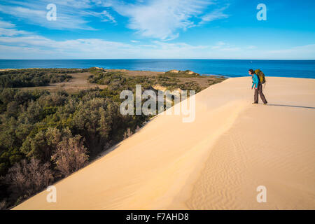 Espectaculares dunas de arena en el desierto Nadgee caminar, Nueva Gales del Sur, Victoria frontera. Foto de stock