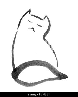 Gato Sentado lookingdreamy, ilustración Foto de stock