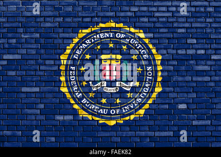 Pabellón de FBI pintado sobre la pared de ladrillo Foto de stock