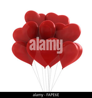 3D Render de colores rojos parte de globos con forma de corazón