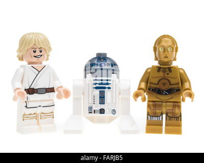 Lego Star Wars Luke Skywalker R2-D2, C-3P0 minifigure Foto de stock