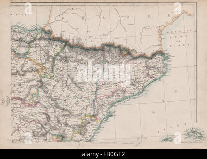 España NE. Cataluña, Aragón, Navarra. Ferroviarios Barcelona-Zaragoza. WELLER, 1862 mapa Foto de stock