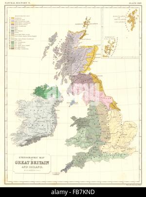 Mapa etnográfico: Reino Unido de Gran Bretaña e Irlanda del Norte, 1850 Foto de stock