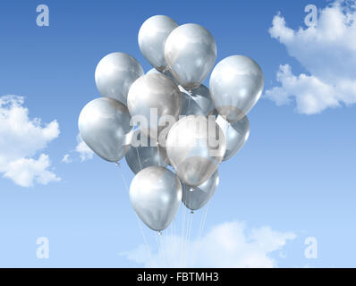 Imagen minimalista de un montón de globos blancos sobre un cielo azul  despejado. Stock Illustration