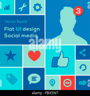 El diseño de la IU plana tendencia establecer iconos de medios sociales Foto de stock