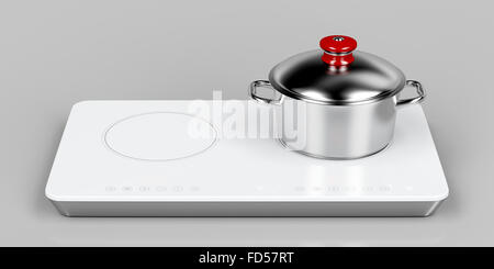 Vitrocerámica de inducción blanca y la olla cocción sobre fondo gris  Fotografía de stock - Alamy