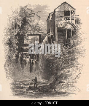 MASSACHUSETTS: Old Mill, Sage el barranco. La pesca. Housatonic, impresión antigua 1874 Foto de stock