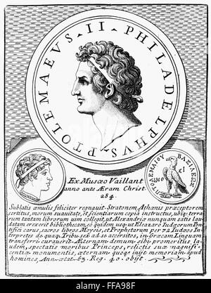 Retrato del faraón Ptolomeo II Filadelfo (ca. 309-246 a.C.). Grabado del  siglo XIX.