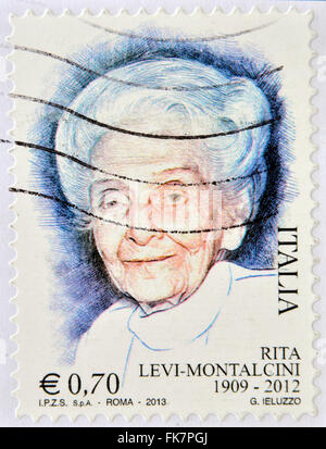 Italia: circa 2013: un sello impreso en Italia muestra Rita Levi-Montalcini, circa 2013 Foto de stock