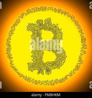 Ilustración Bitcoin radiante dorado serrada. El logo de una moneda moneda digital crypto descentralizada. Foto de stock