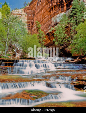 Arcángel cascades de bifurcación izquierda North Creek a lo largo de la ruta del metro en el parque nacional de Zion, Utah Foto de stock