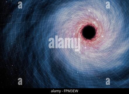 Un agujero negro es un objeto tan compacto -- generalmente una estrella colapsada -- que nada puede escapar a su gravitati al tirar. Ni siquiera Foto de stock